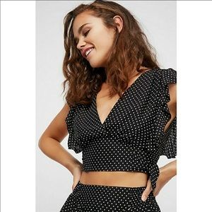 Free people polka dot crop top S black white nwot